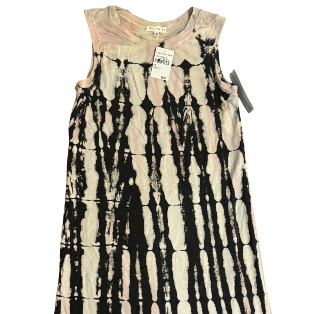 Socialite XS Sleeveless Tie-Dye Dress Tan/Blue/Black 48% Polyester 48% Rayon
